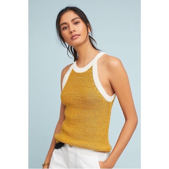Anthropologie Tops - Moth Anthropologie Mustard Yellow Knit Sleeveless Tank Top